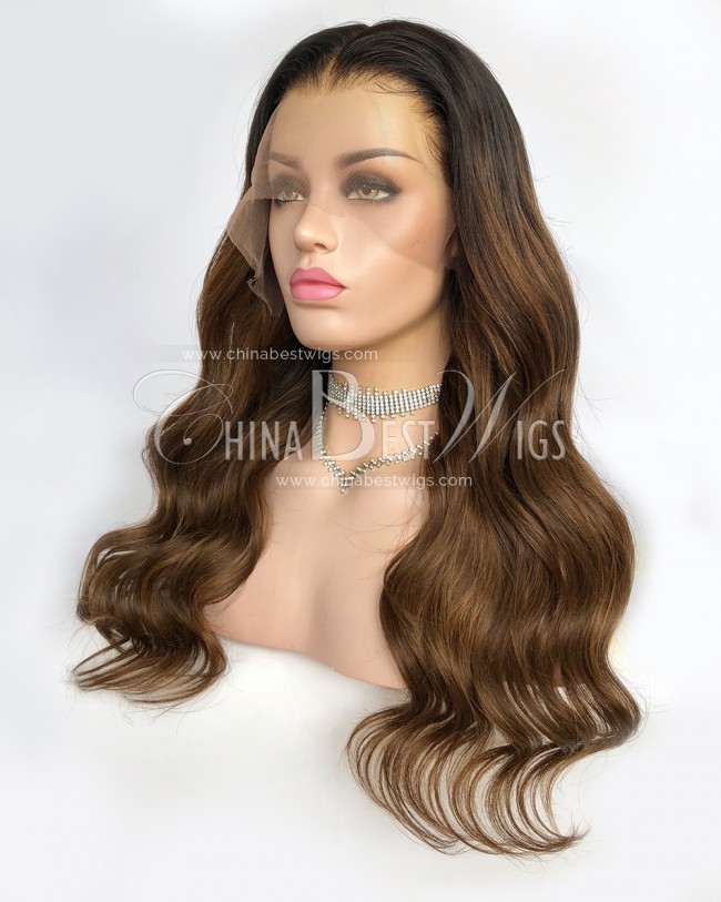 N145 ombre Wavy 22 inch Virgin Brazilian Hair Lace Front Wigs