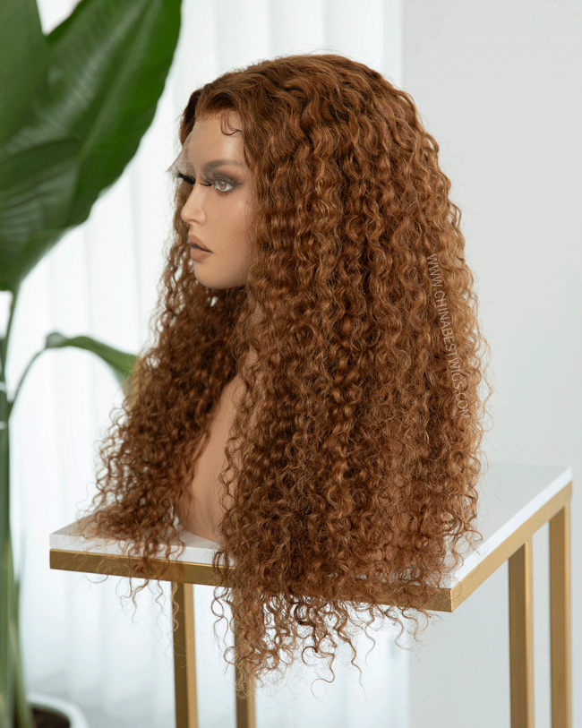 N304 Brown Curly Glueless Lace Front Wigs