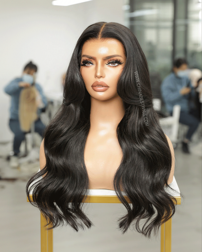 Black Human Hair Gluless Wigs Bleached-knots and Pre-plucked Hairline