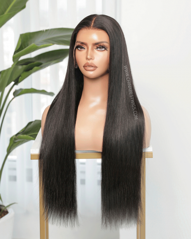 Silky Straight  22'' Brazilian Virgin Hair Glueless Lace Front Wigs