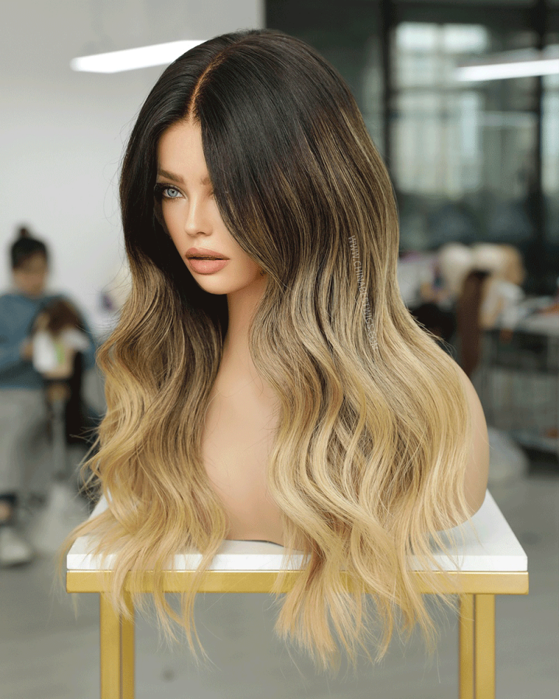 SP107 1 Blonde wig with dark roots Human Hair Gluless Wigs