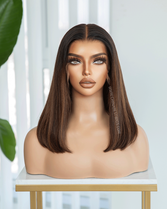 N142 Pre-plucked Hairline 14'' Brazilian virgin Hair  Bob Wigs