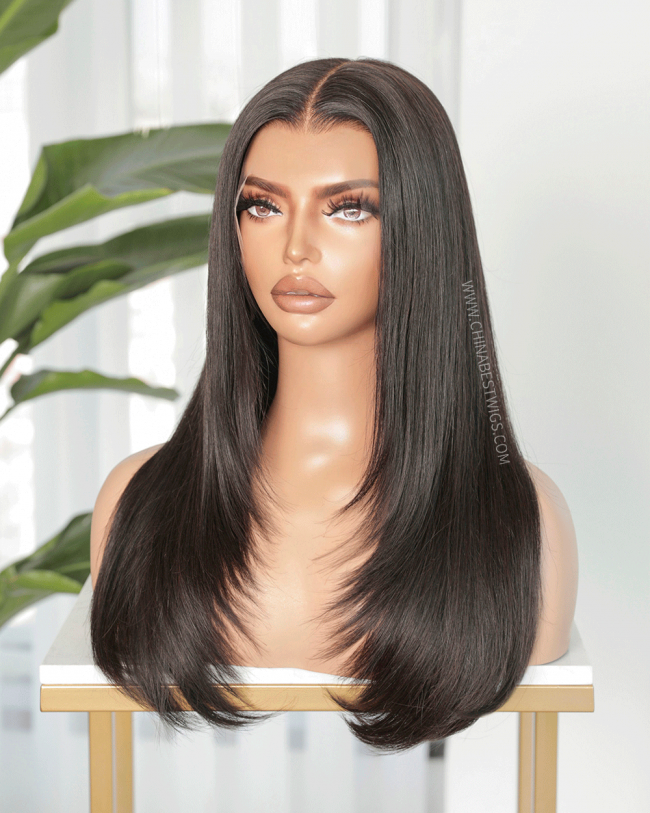 N150 Natural Color Straight Layered Glueless Wigs