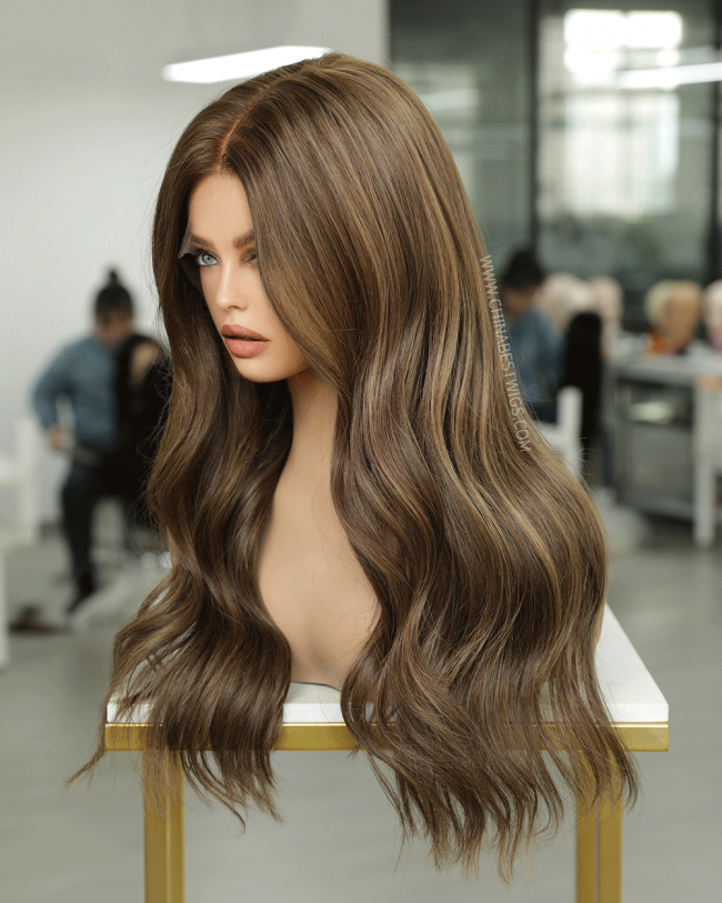 N157 Real Human Hair Brown Lace Front Wigs Ready to Wear Glueless Wigs
