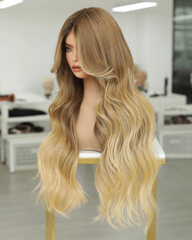 N324 Ombre Blonde Luxury Human Hair Gluless Lace Front Wigs