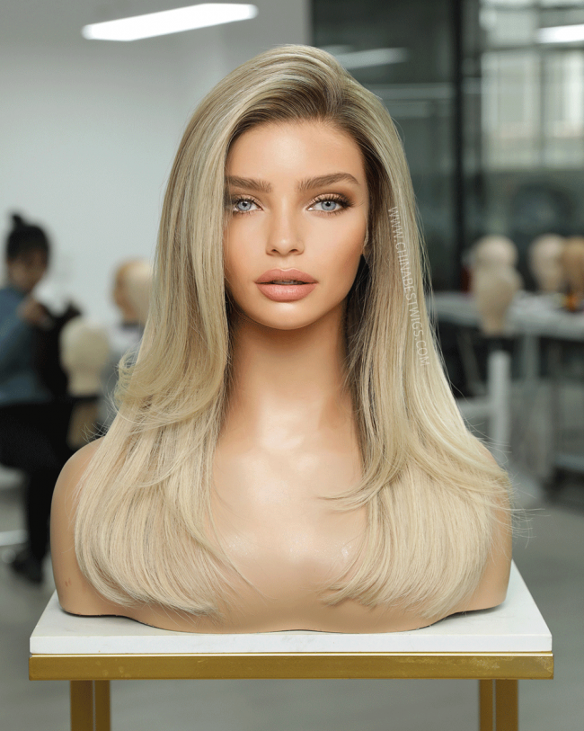 N231-1 Rooted Blonde Balayage Gluless Wigs Pre-plucked